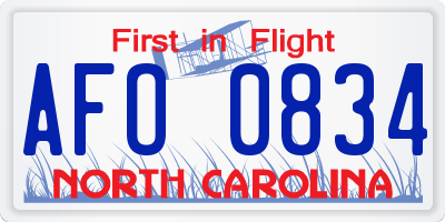 NC license plate AFO0834