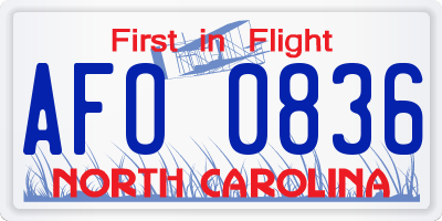 NC license plate AFO0836