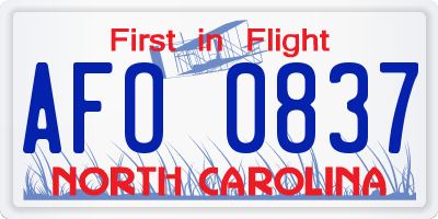 NC license plate AFO0837