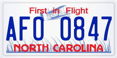 NC license plate AFO0847