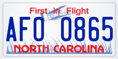 NC license plate AFO0865