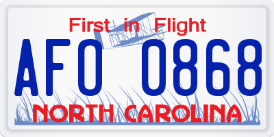 NC license plate AFO0868