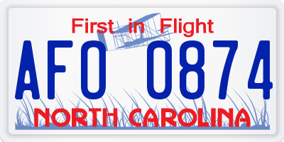 NC license plate AFO0874
