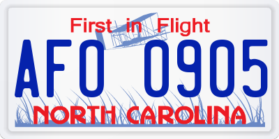 NC license plate AFO0905