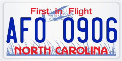 NC license plate AFO0906