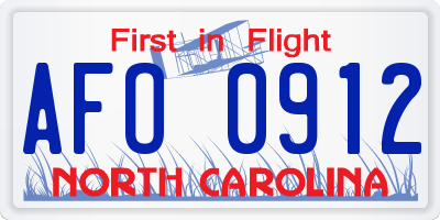 NC license plate AFO0912