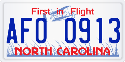 NC license plate AFO0913