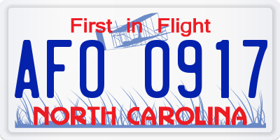 NC license plate AFO0917