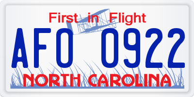 NC license plate AFO0922