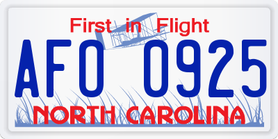 NC license plate AFO0925