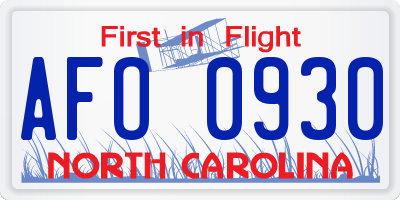 NC license plate AFO0930