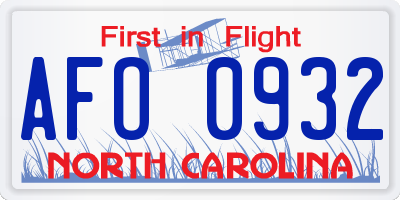 NC license plate AFO0932