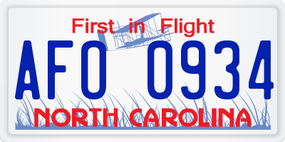 NC license plate AFO0934