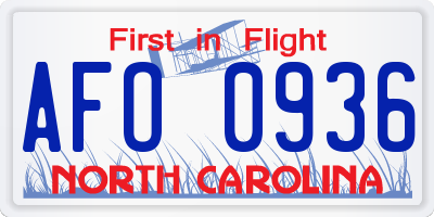 NC license plate AFO0936