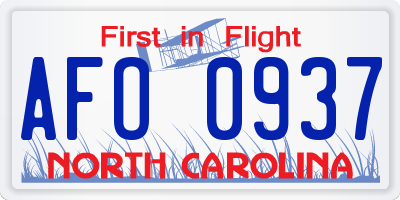 NC license plate AFO0937