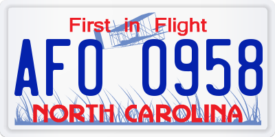 NC license plate AFO0958