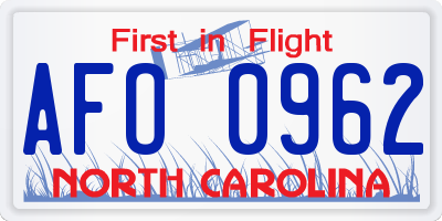NC license plate AFO0962