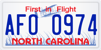 NC license plate AFO0974