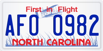 NC license plate AFO0982