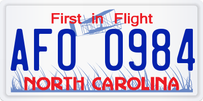 NC license plate AFO0984