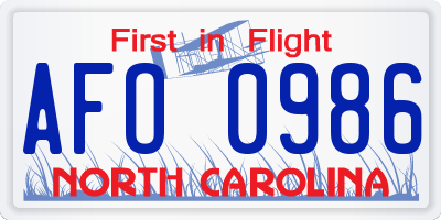 NC license plate AFO0986