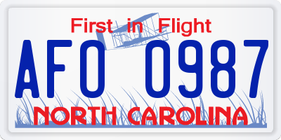 NC license plate AFO0987