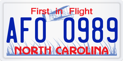 NC license plate AFO0989