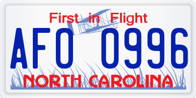 NC license plate AFO0996