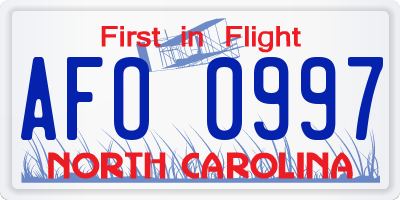 NC license plate AFO0997