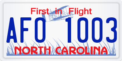 NC license plate AFO1003