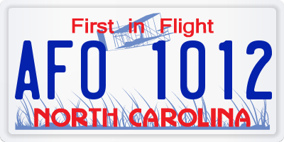 NC license plate AFO1012