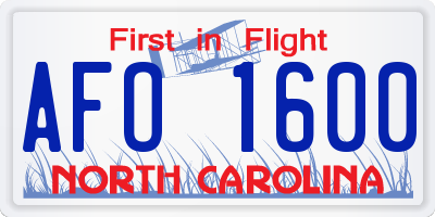 NC license plate AFO1600