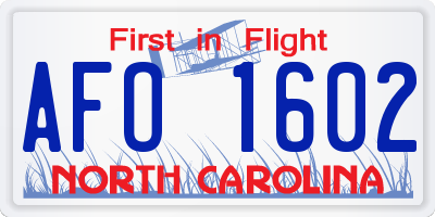 NC license plate AFO1602