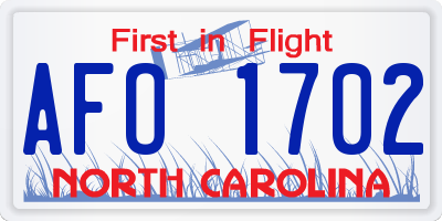 NC license plate AFO1702