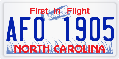 NC license plate AFO1905