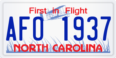 NC license plate AFO1937
