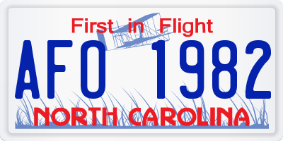 NC license plate AFO1982