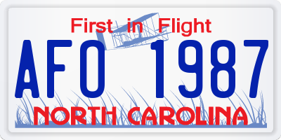 NC license plate AFO1987