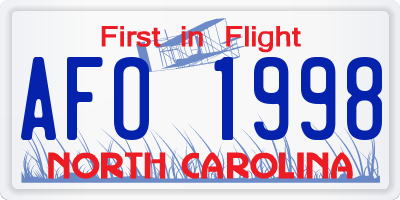 NC license plate AFO1998