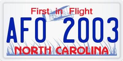 NC license plate AFO2003