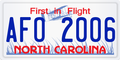 NC license plate AFO2006