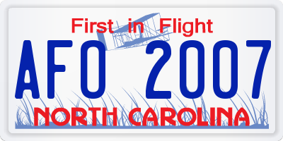 NC license plate AFO2007