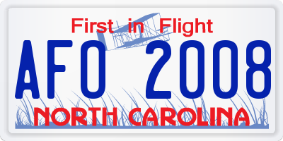 NC license plate AFO2008