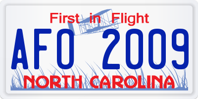 NC license plate AFO2009