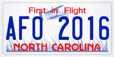 NC license plate AFO2016