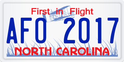 NC license plate AFO2017