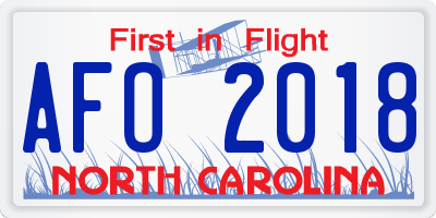 NC license plate AFO2018