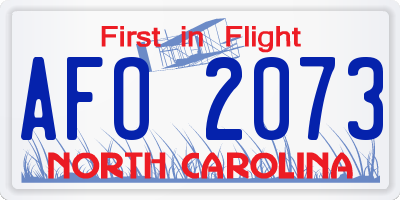 NC license plate AFO2073