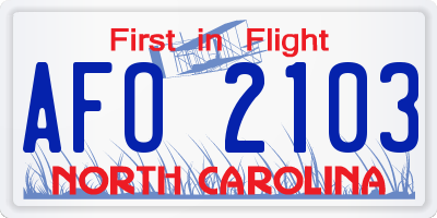 NC license plate AFO2103