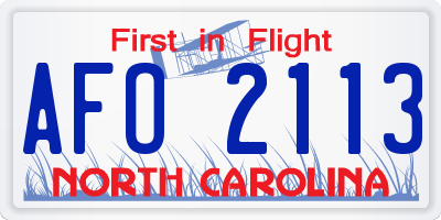 NC license plate AFO2113